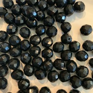 50…10mm faceted vintage Czech jet glass beads